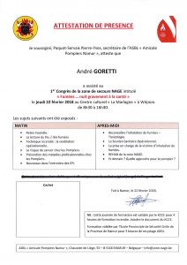 attestation de présence GORETTI André Congrès Namur